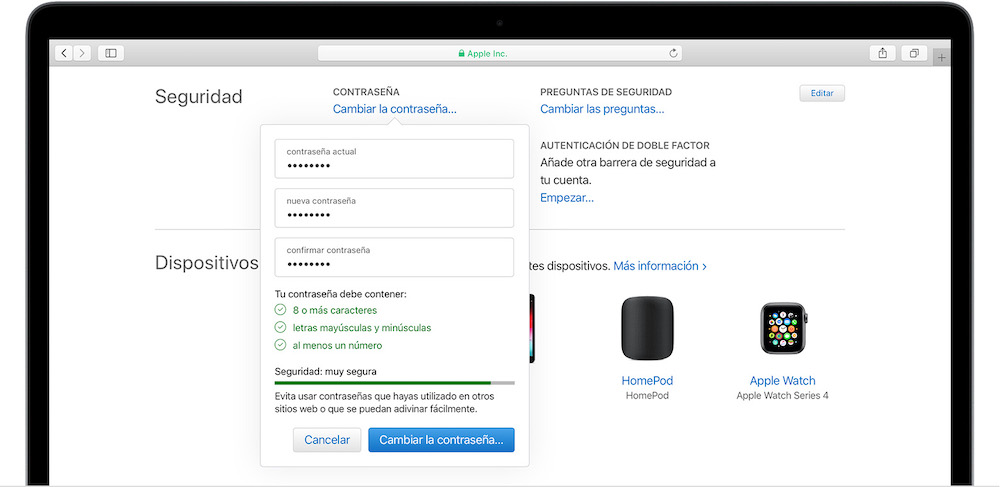 cambio contrasena icloud desde pc