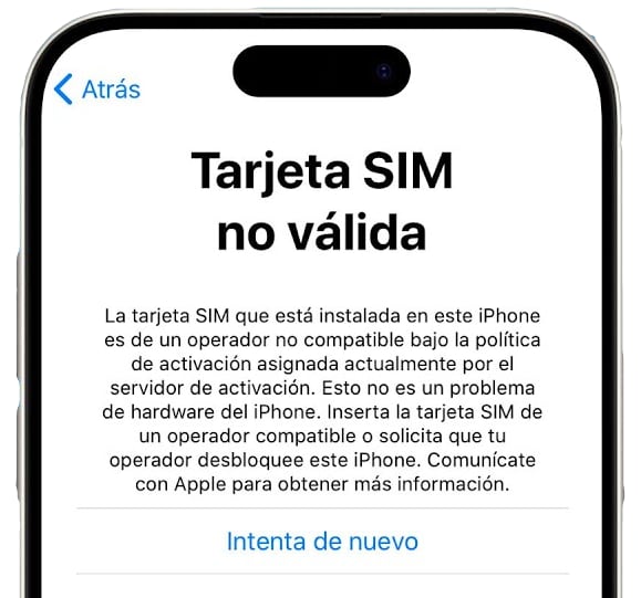Tarjeta SIM no válida iPhone