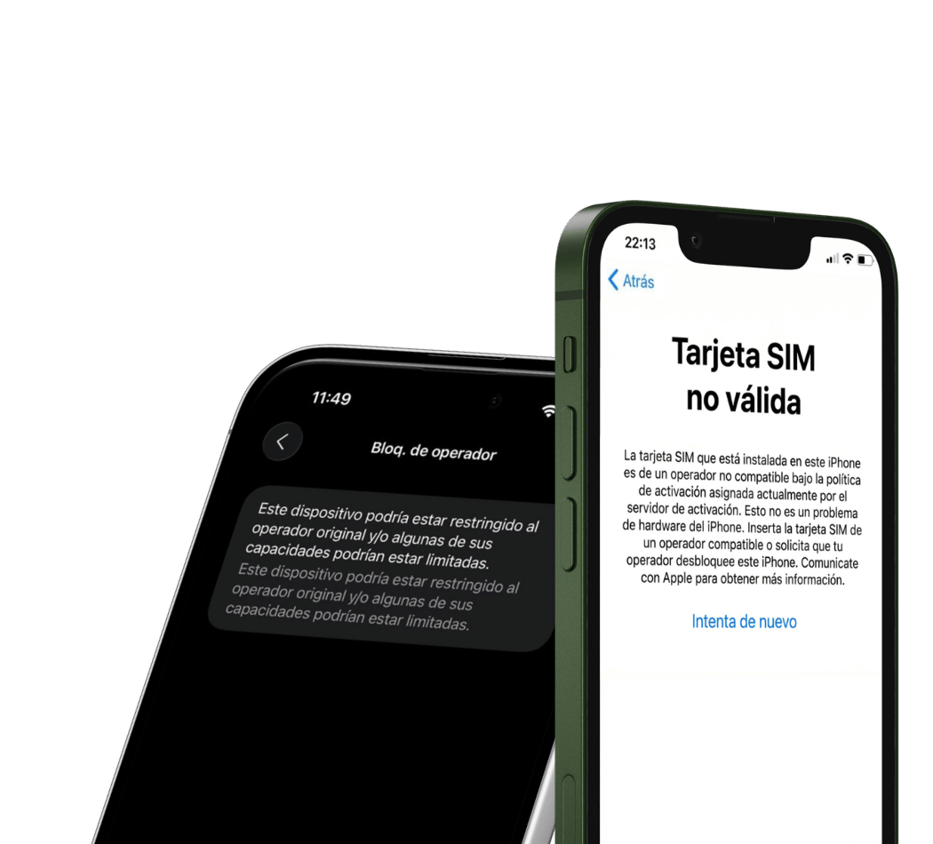 iPhone con bloqueo de operador y mensaje Tarjeta SIM no válida