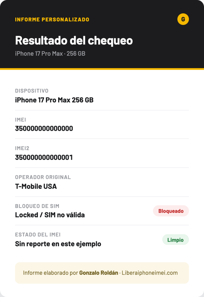 Informe de chequeo para liberar iPhone con operador y bloqueo de SIM