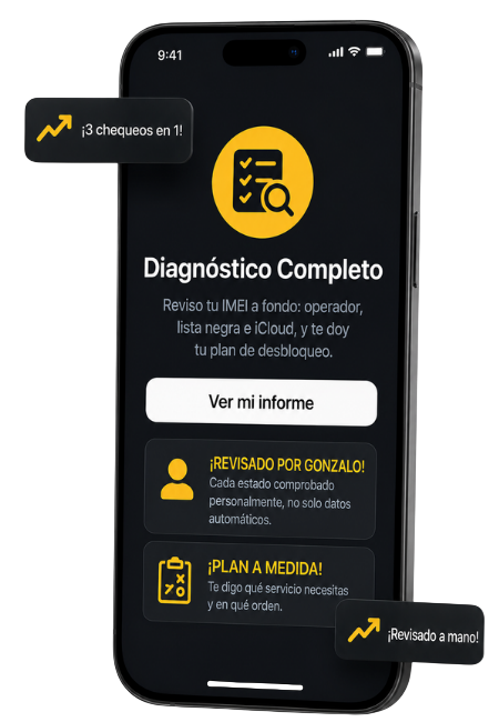 Diagnóstico completo de iPhone con revisión de operador, lista negra e iCloud