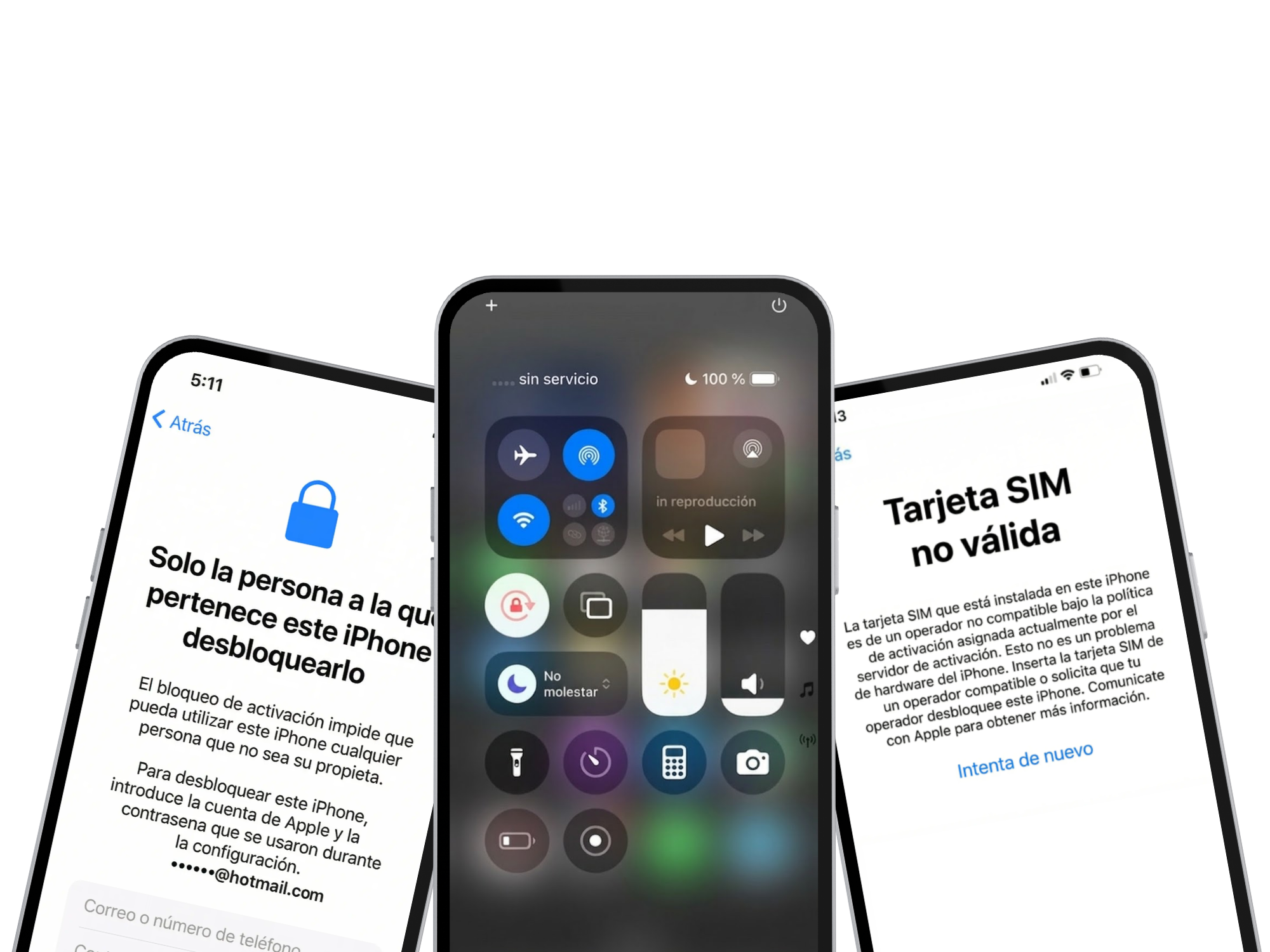 iPhone con bloqueo de activación, sin servicio y SIM no válida