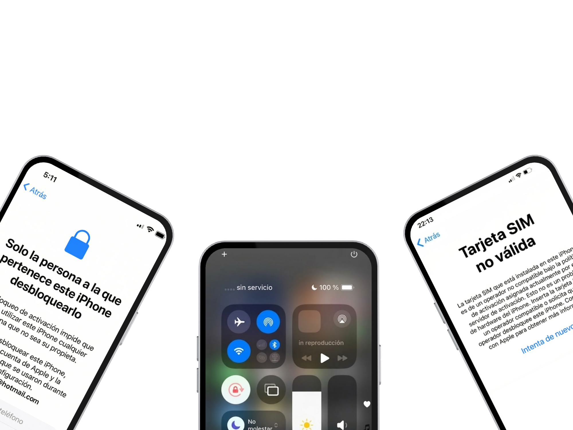 iPhone con bloqueo de activación, sin servicio y SIM no válida